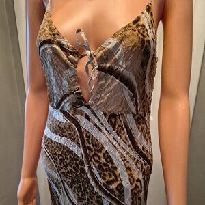 KOMAROV-Animal print Crinkle Chiffon Maxi Dress. Size: M